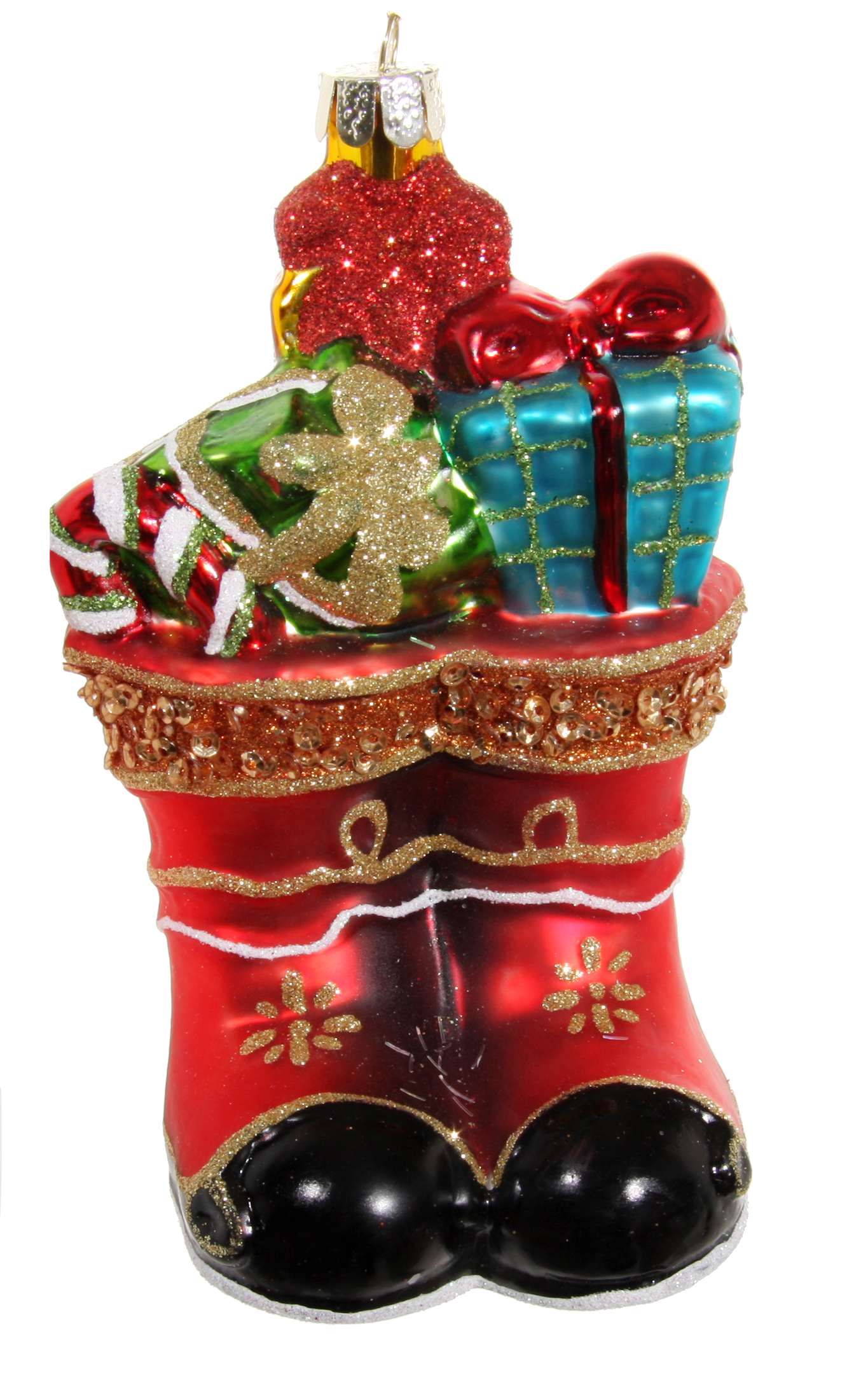 SHISHI, Новогодняя игрушка Сапожки с подарками 12см, стекло, арт. 40316