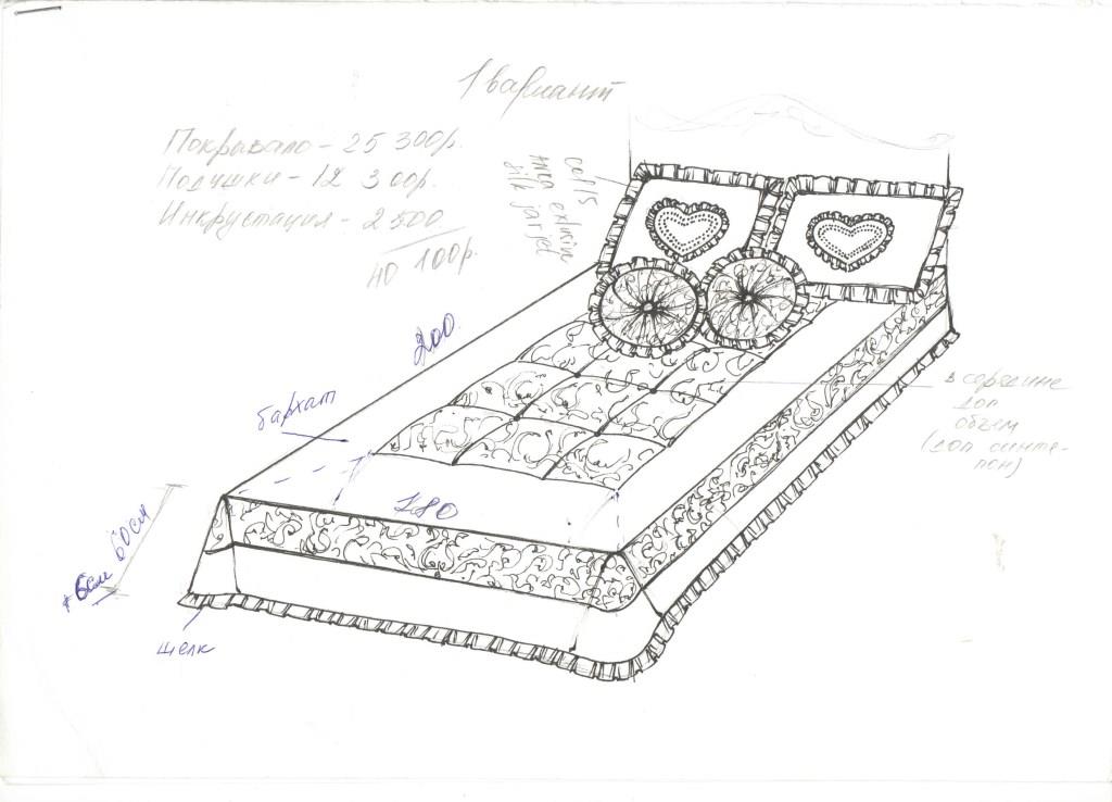 Эскиз текстильного оформления кровати 